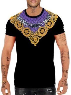 Avenue George V Paris T-Shirt rhinestone Baroque men’s Black Short Sleeve XL NWT